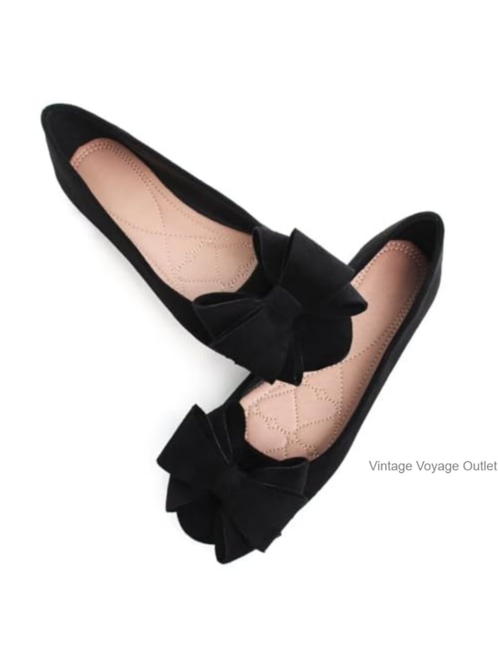 Women's Pointed Toe Bowknot Ballet Flats - Suede Slip-On Dress Shoes